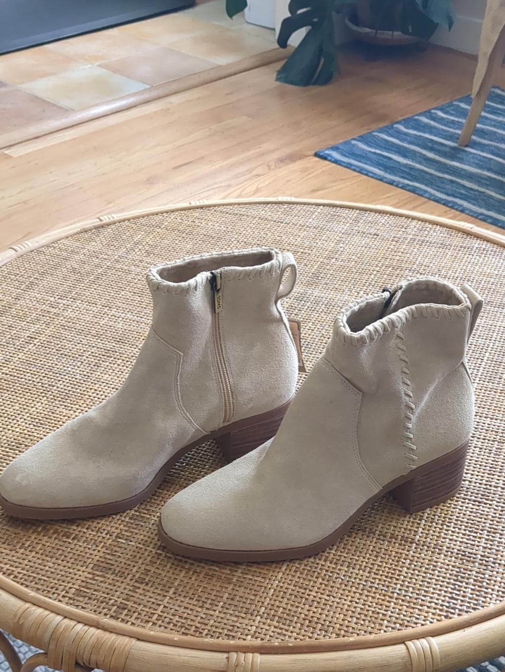 TOMS Cream Suede Stitched Ankle Booties - Picture 6 of 6